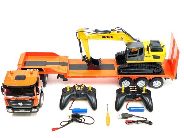 BIG scale! total length 715mm 2.4GHz 1/24 scale large heavy equipment forwarding trailer & power shovel radio-controller set * safety loader 