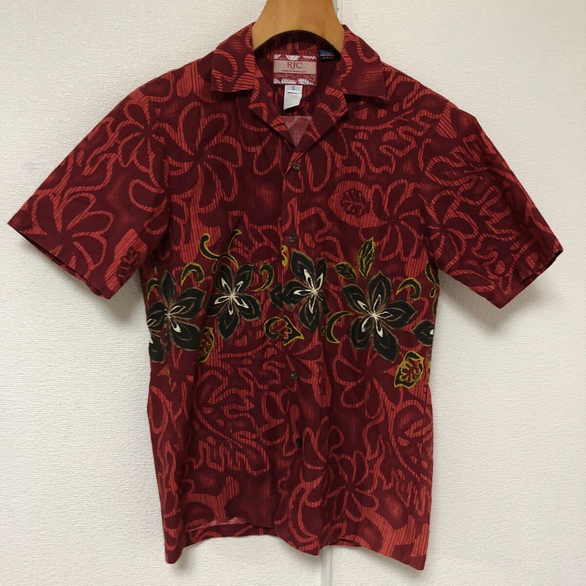 USA производства RJC Robert JC хлопок гибискус гавайская рубашка Hawaiian рубашка S Гаваи производства 