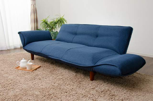  free shipping 3 seater . reclining couch sofa cloth-covered navy blue color 