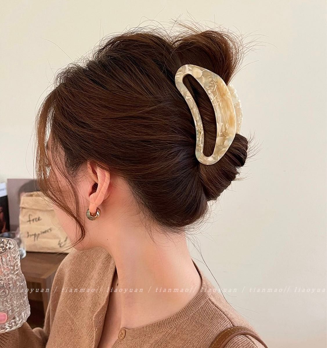 べっこう風　シンプル　アセテート　バンスクリップ　ヘアクリップ  シンプル　アセテート　バンスクリップ