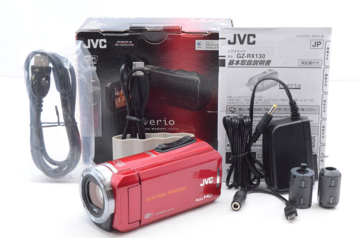 【美品】JVC KENWOOD JVC ビデオカメラ 防水5m防塵仕様 内蔵メモリー64GB レッド GZ-RX130-R 元箱・説明書付きの画像1