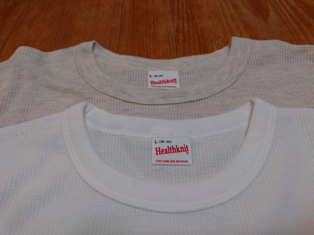 Healthknit ヘルスニット Thermal crew neck long sleeve T-shirt 602L サーマル オフホワイト＆オートミール 2枚組 サイズ表記L 試着のみの画像5