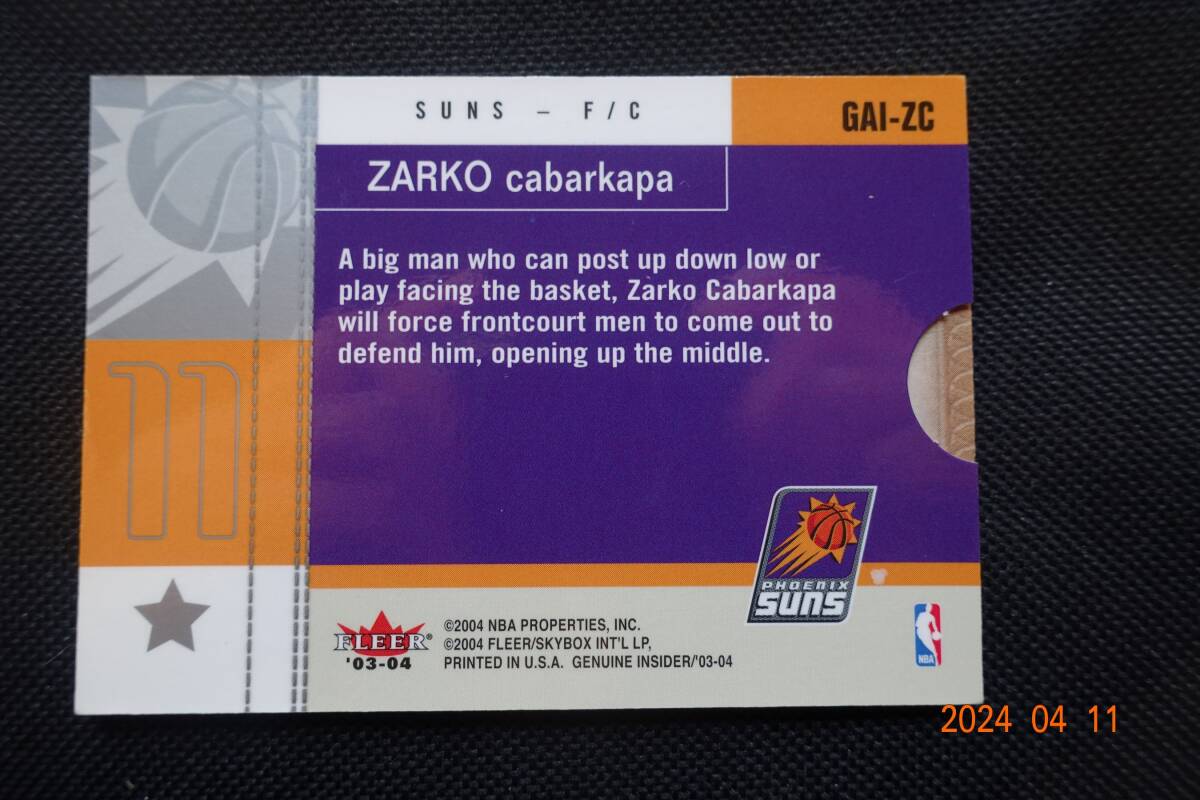 Zarko Cabarkapa 2003-04 Fleer Genuine Insider Genuine Autograph Insider_画像2