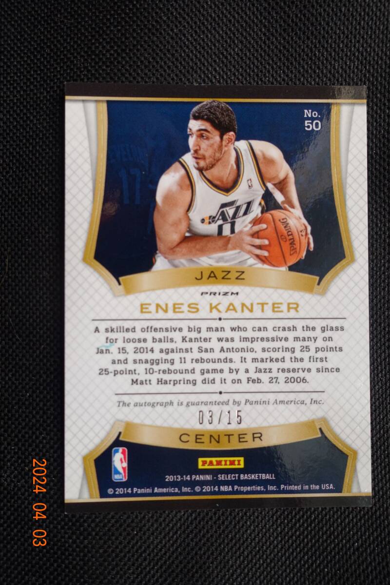 Enes Kanter 2013-14 Panini Select   Signatures Prizm Blue #03/15の画像2