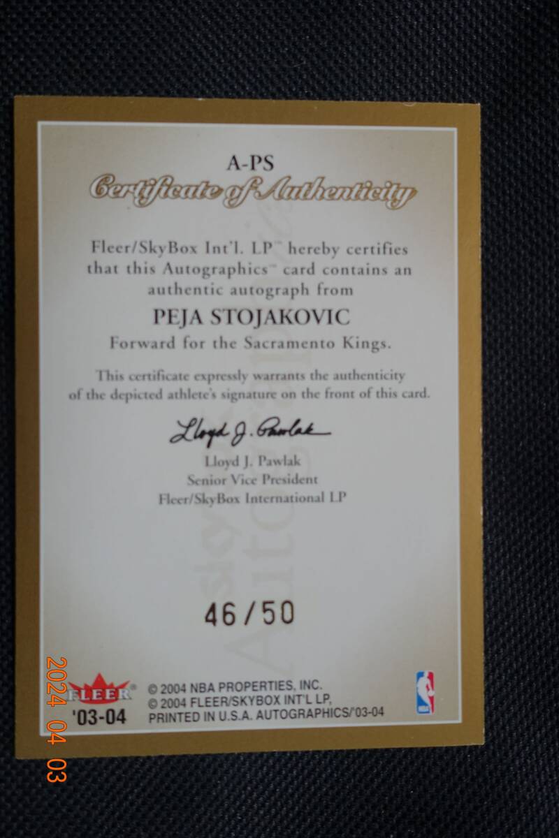 Peja Stojakovic 2003-04 Skybox Autographics Autographs Gold　#46/50_画像2