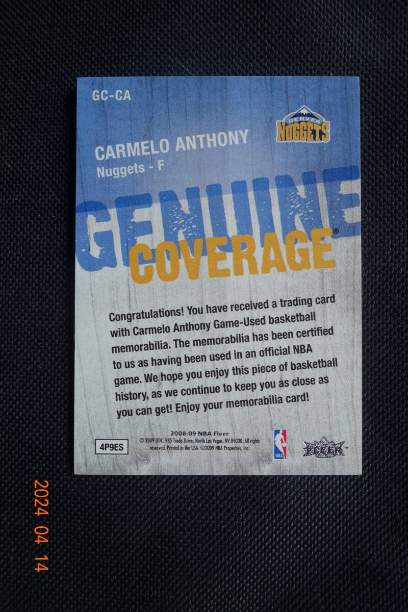 Carmelo Anthony 2008-09 Fleer 　Genuine Coverage_画像2