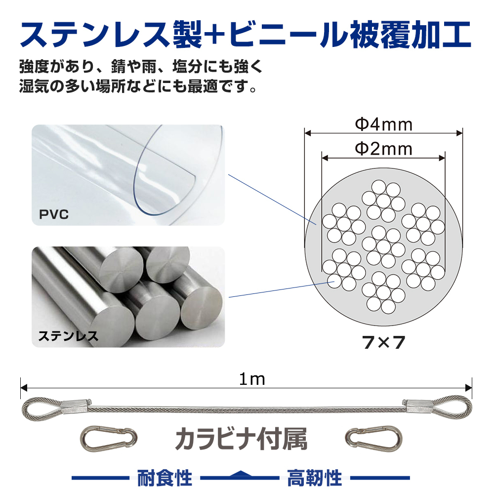 吊下げフック 落下防止ワイヤー 耐荷重50kg 地震対策や耐震補強等 LED投光器専用 転落防止 ものの吊下げ 工具 JD-004K_画像3