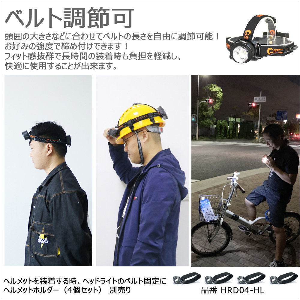 LEDヘッドライト作業用 18650型充電池 昼光色 ヘッドランプ アウトドア 夜釣り 防災 防水 キャンプ用品 HL-50TR_画像9