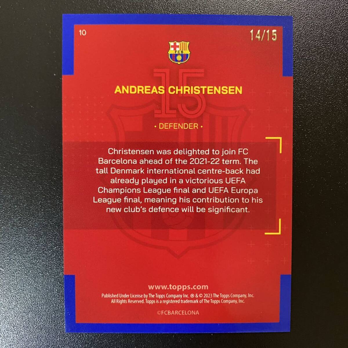 2022-23 Topps FC Barcelona Team Set Andreas Christensen /15 アンドレアス・クリステンセンの画像2
