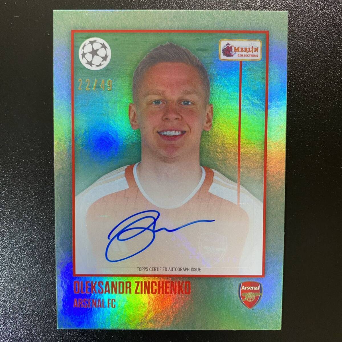 2023-24 Topps Merlin Heritage UEFA Soccer blue Auto Oleksandr Zinchenko /49 Arsenal 直筆サインカード オレクサンドル・ジンチェンコの画像1