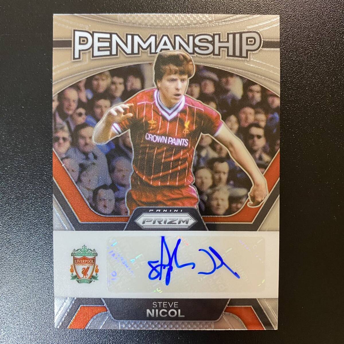 2023-24 Panini Prizm EPL Steve Nicol Penmanship Auto Liverpool 直筆サインカード スティーブ・ニコルの画像1