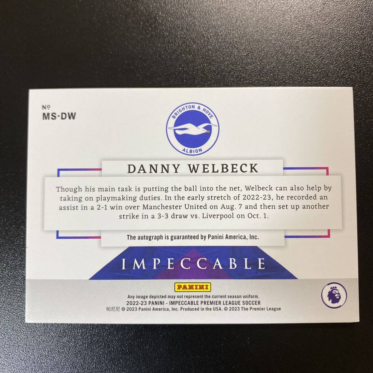 2022-23 Impeccable Premier League Danny Welbeck Masterstrokes Auto /99 Brighton 直筆サインカード ダニー・ウェルベックの画像2
