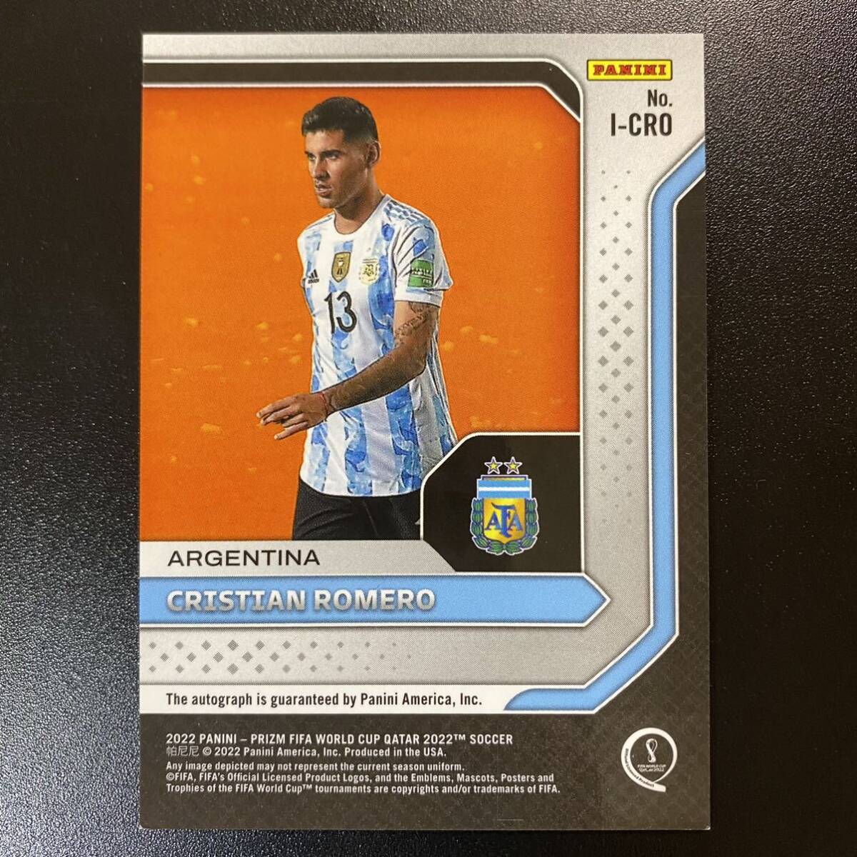 2022 Panini Prizm World Cup Cristian Romero International Ink Auto 直筆サインカード クリスティアン・ロメロの画像2