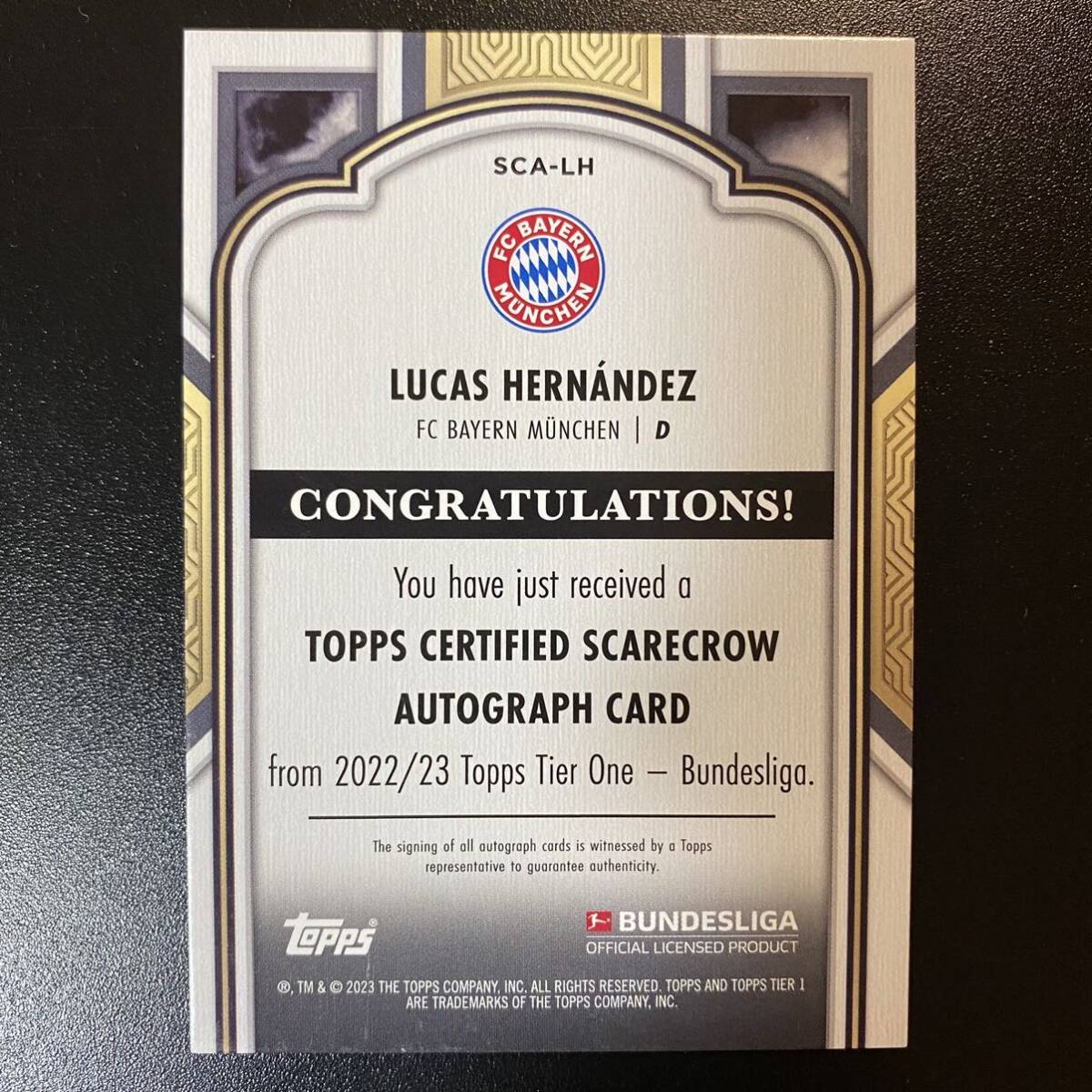 2022-23 Topps Tier One Bundesliga Lucas Hernandez Autograph Auto /50 Bayern Munchen 直筆サインカード リュカ・エルナンデスの画像2