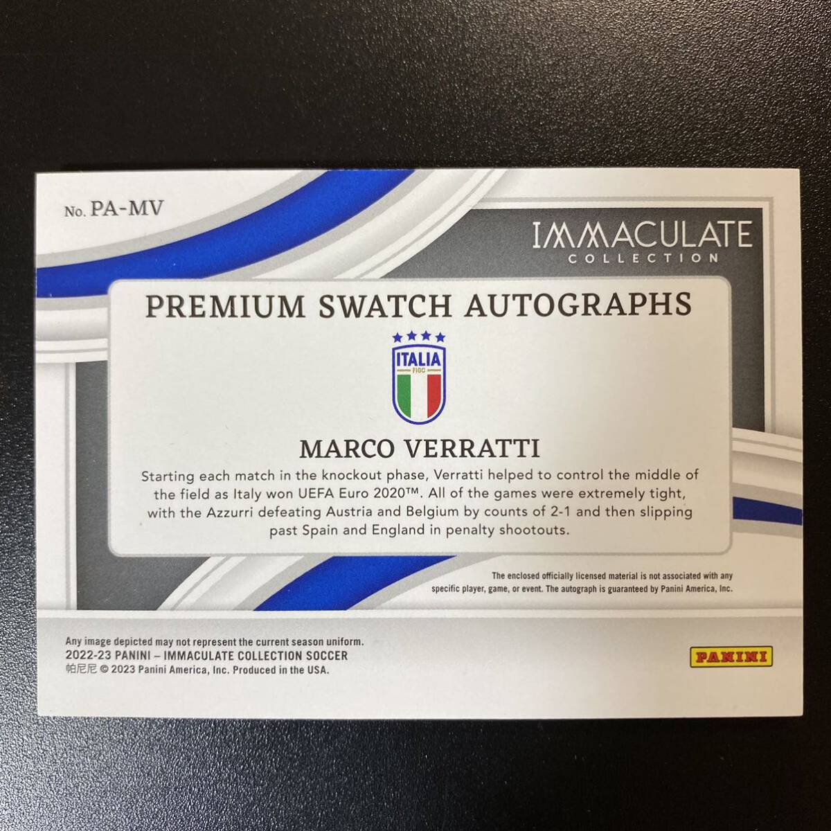 2022-23 Panini Immaculate Italy Marco Verratti Patch Auto /51 直筆サインカード マルコ・ヴェッラッティの画像2