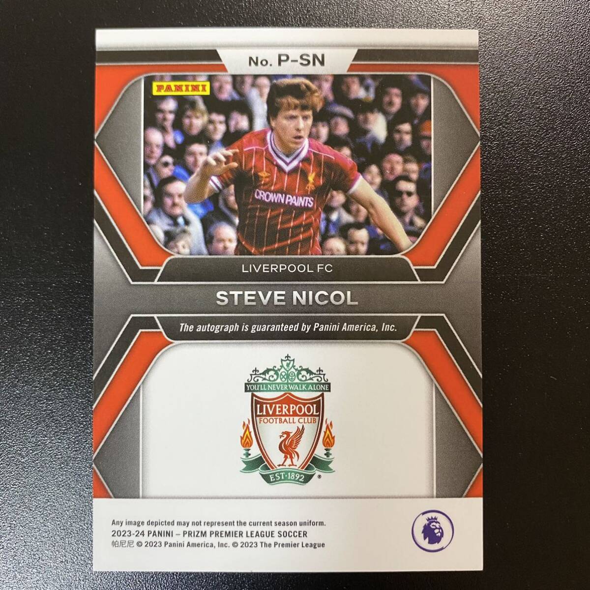 2023-24 Panini Prizm EPL Steve Nicol Penmanship Auto Liverpool 直筆サインカード スティーブ・ニコルの画像2