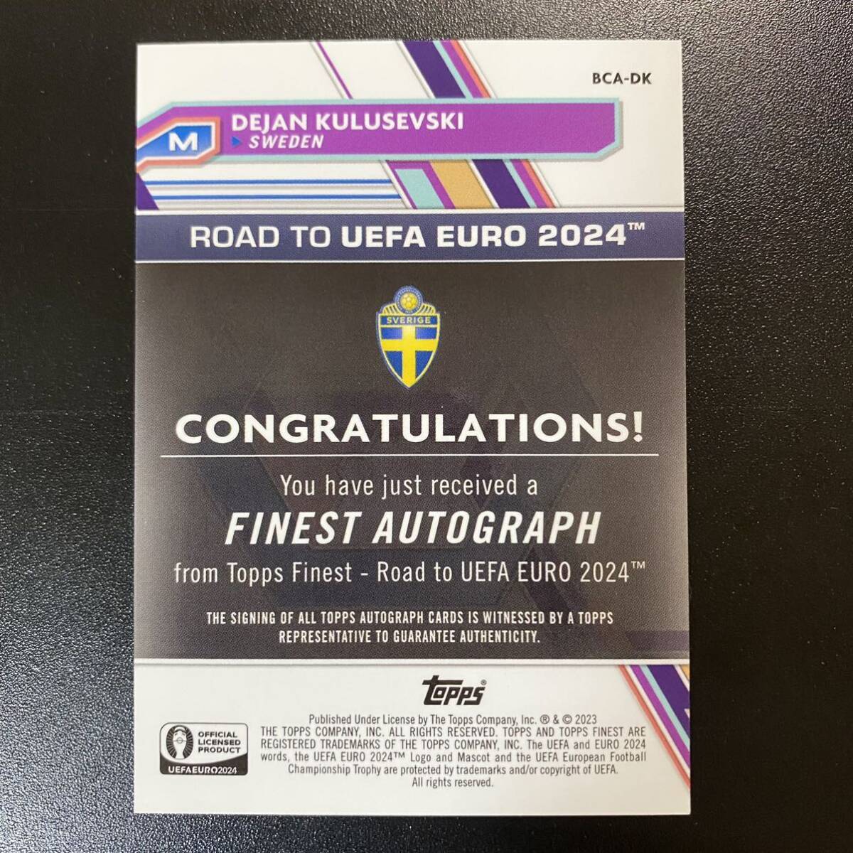 2023-24 Topps Finest Road to Euro Dejan Kulusevski Auto Sweden 直筆サインカード デヤン・クルゼフスキ_画像2