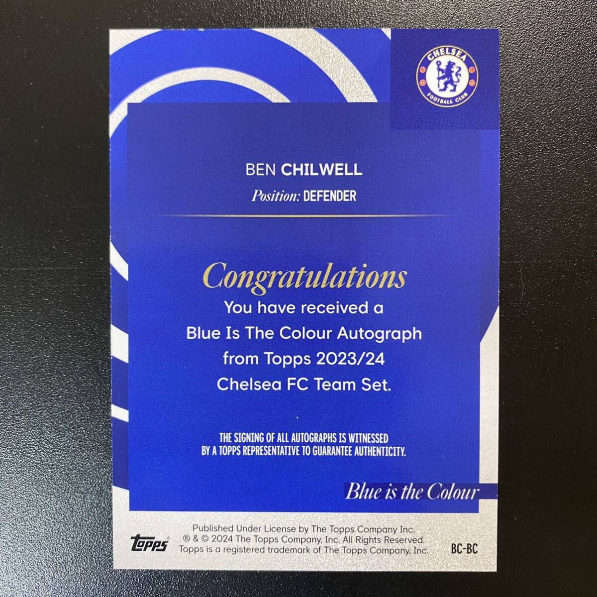 Ben Chilwell Topps Chelsea Team Set 2023-24 AUTO 直筆サインカード ベン・チルウェルの画像2