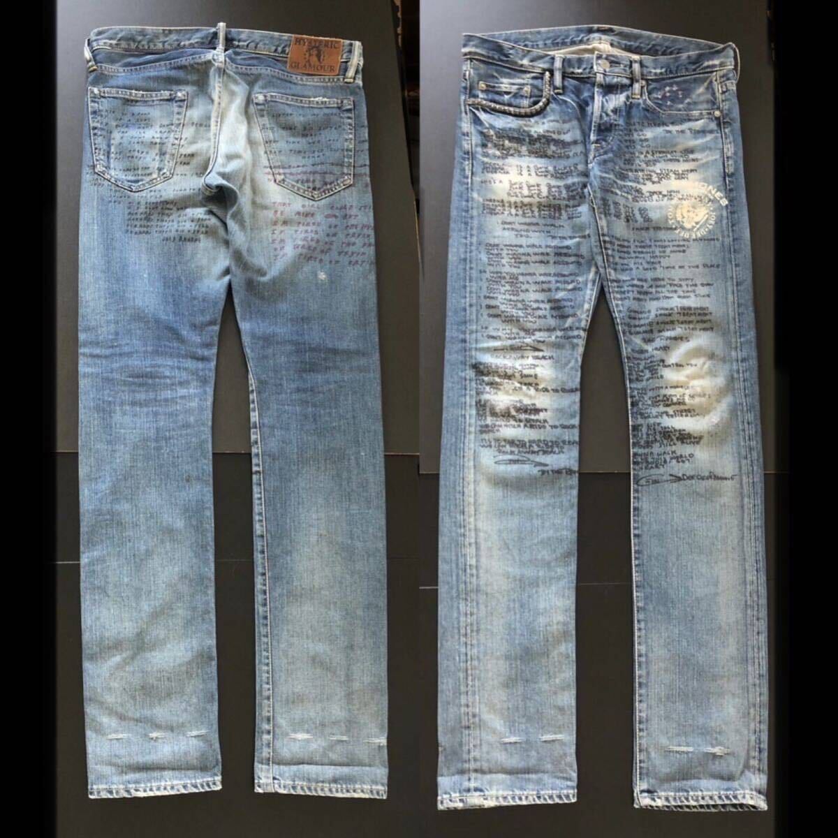 激レア RAMONESコラボ 歌詞プリント総柄 ダメージ加工ストレッチ 激レア RAMONESコラボ 歌詞プリント総柄 ダメージ加工ストレッチ