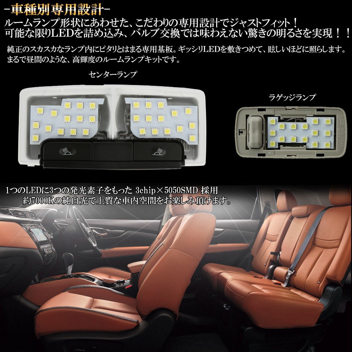 T33 エクストレイル X-TRAIL LED ルームランプ 専用設計 純白光 7000K ホワイト ガラスルーフ付き車用 R-561の画像2