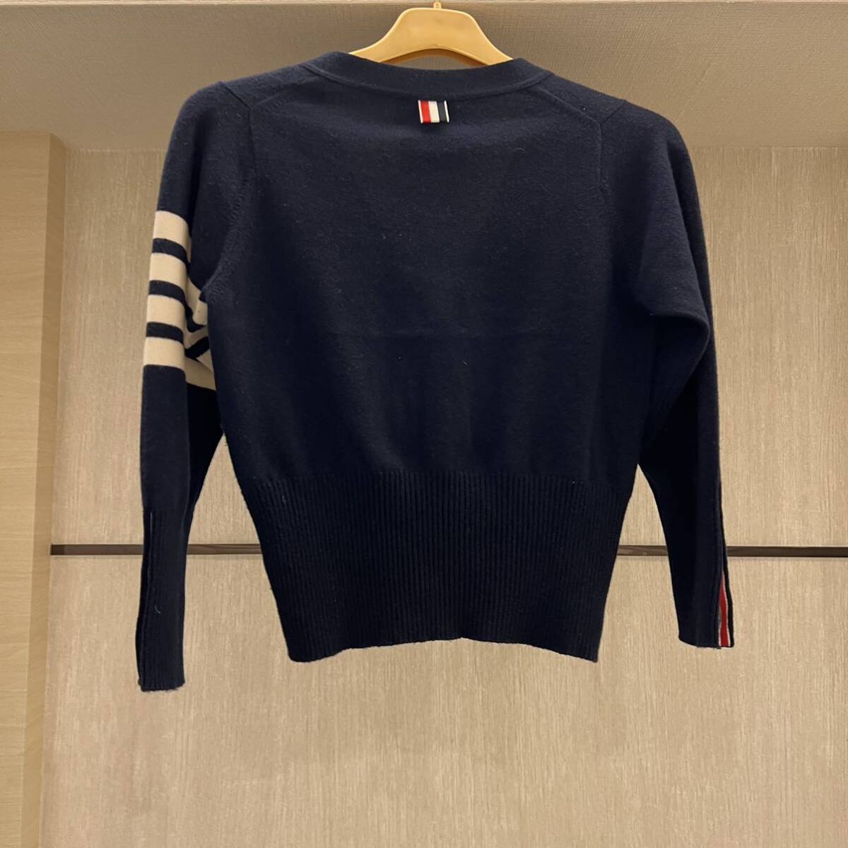 中古 0 THOM BROWNE NEW YORK CARDIGAN NAVY トムブラウン 4bar カシミヤ カーディガン 100％ 国内正規品 トリコロールの画像2