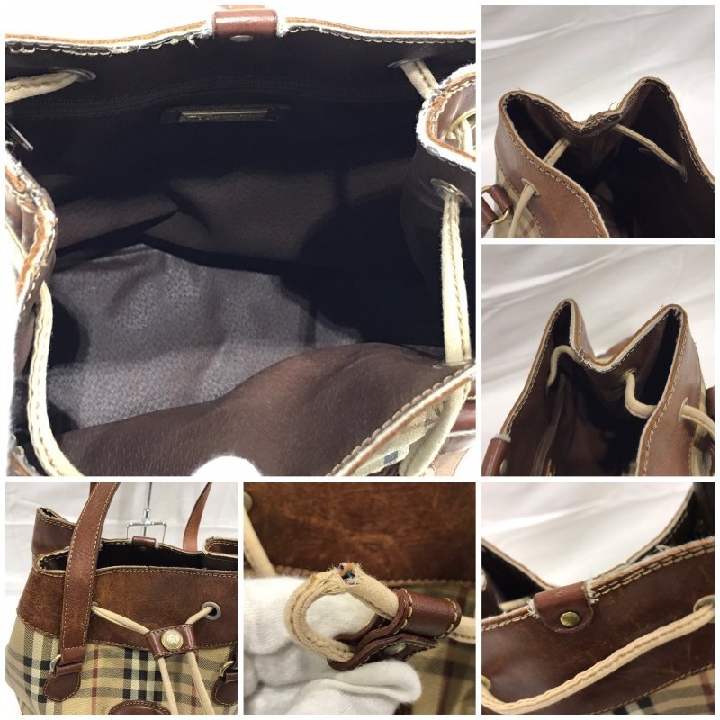 状態考慮 ＢＵＲＢＥＲＲＹ｀Ｓ バーバリーズ ノバチェック 巾着 バッグ ショルダー バッグ バケツ型 ブラウン 中古 鞄/248の画像3