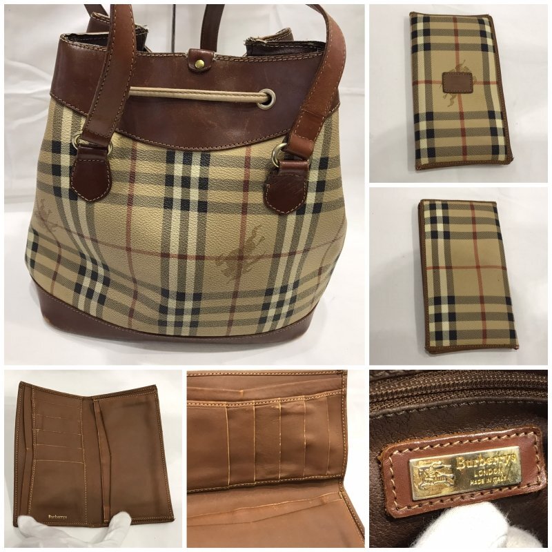 状態考慮 ＢＵＲＢＥＲＲＹ｀Ｓ バーバリーズ ノバチェック 巾着 バッグ ショルダー バッグ バケツ型 ブラウン 中古 鞄/248の画像2