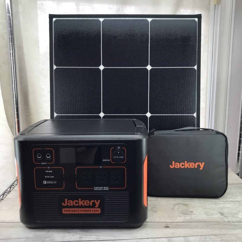 Ｊａｃｋｅｒｙ ポータブル電源１５００ ソーラーパネル 通電のみ確認 ジャクリ ＰＴＢ１ キャンプ 車中泊 電化製品/232_画像1