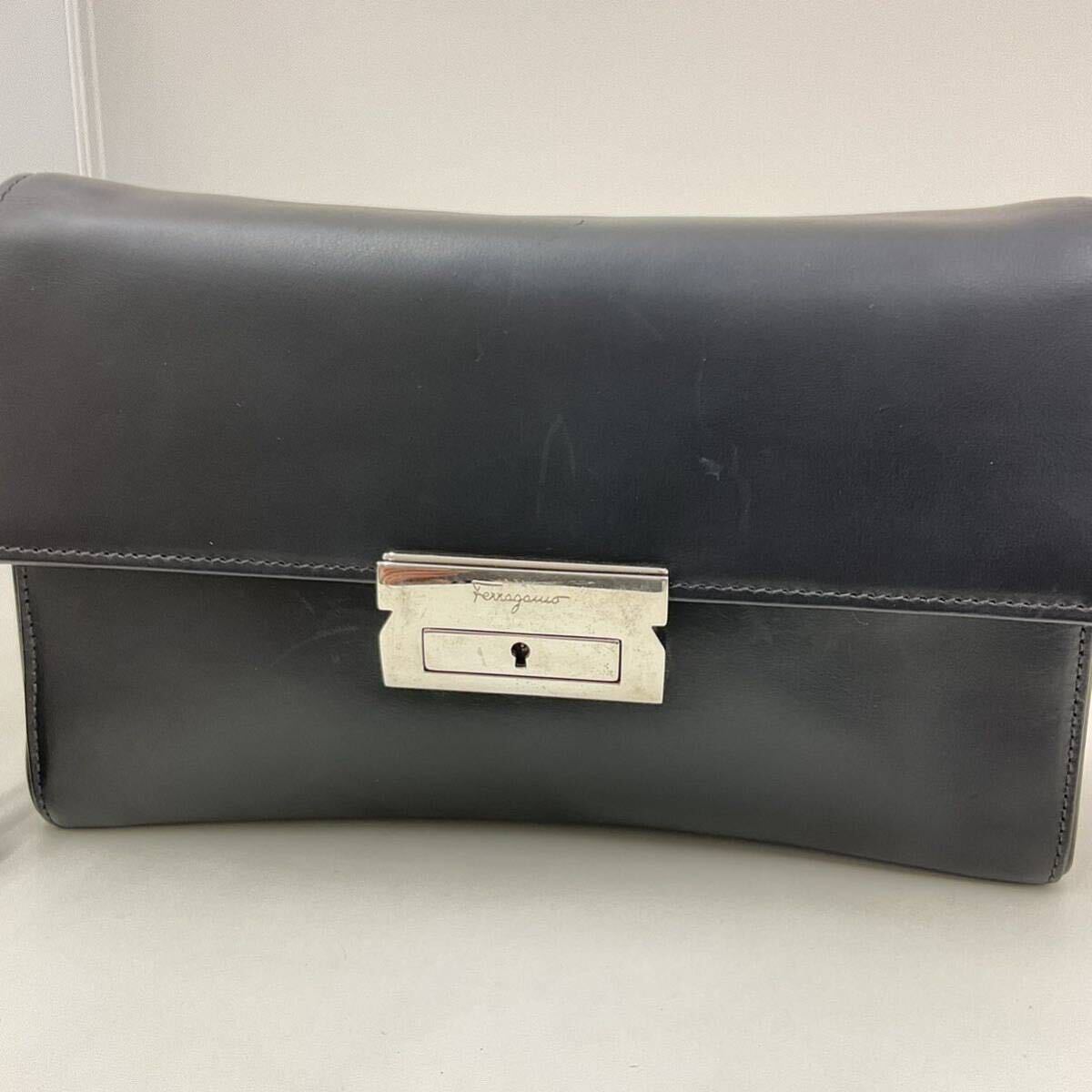 3171 Salvatore Ferragamo フェラガモ クラッチバッグ ブラック ハンドバッグ レザー シルバー金具の画像6