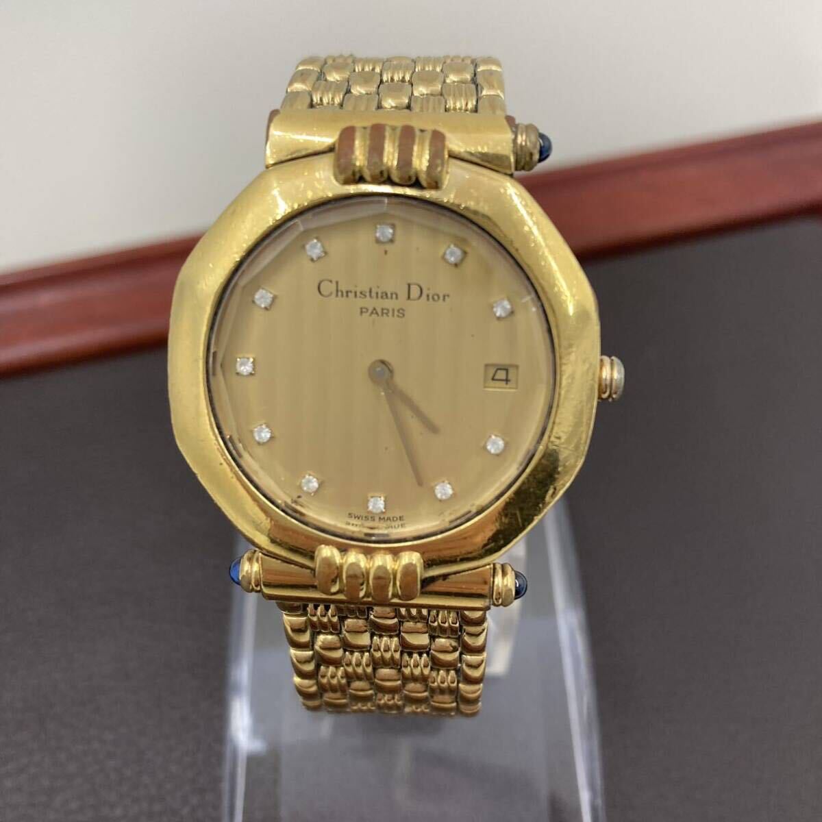 447 Christian Dior クリスチャンディオール オクタゴン レディース 腕時計 D63-151ゴールド 動作未確認の画像2
