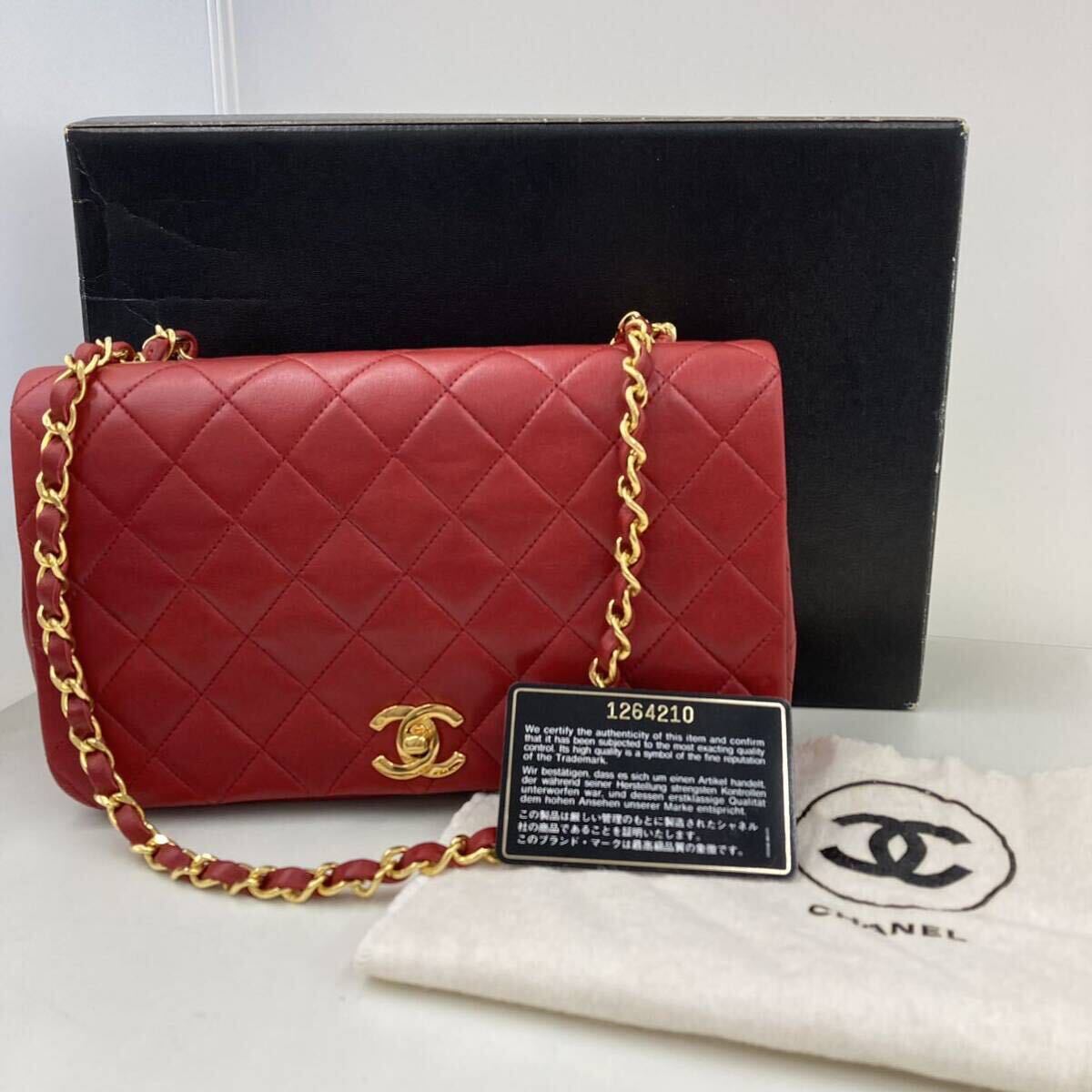 475 CHANEL シャネル マトラッセ 赤 チェーン シングルチェーン シングルフラッペ ショルダーバッグ ラムスキン ゴールド金具 の画像1