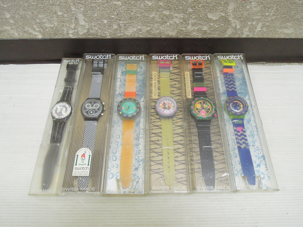 2138) 未使用 長期保管品 swatch スウォッチ SCUBA 200/AquaChrono/1996 アトランタオリンピック クォーツ 6本セット まとめ売り_画像1