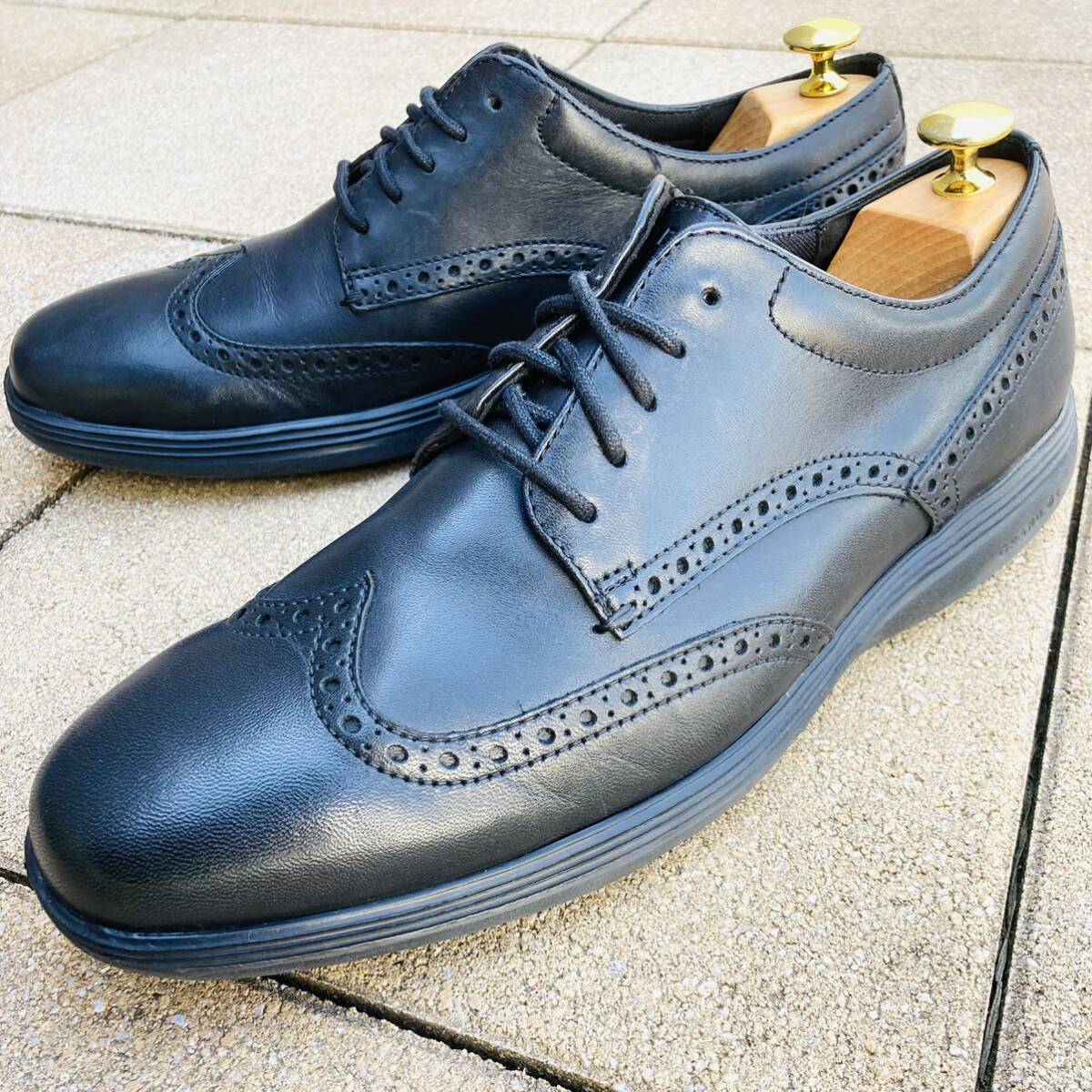 * beautiful goods * Cole Haan COLEHAAN 9.5M 27. leather sneakers sneakers Grand GRAND Wing chip black BK black men's 