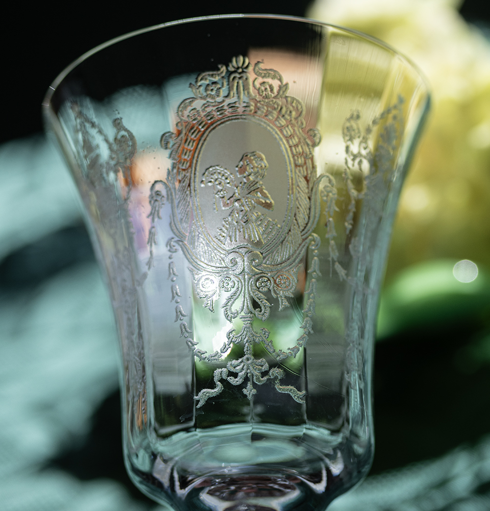 1939年～ ヘイシー グラス クリスタル メヌエット 舞踏会 エッチング ゴブレット シャンパン ワイングラス アンティーク 酒 バーグラス の画像3
