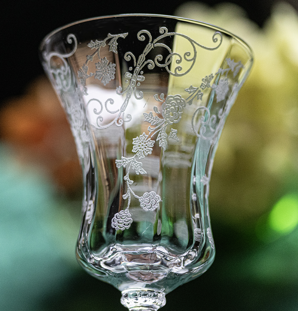 1933年～ ケンブリッジグラス イレーヌ フラワー エッチング クリスタル ゴブレット シャンパングラス 酒 バーグラス アンティークの画像3