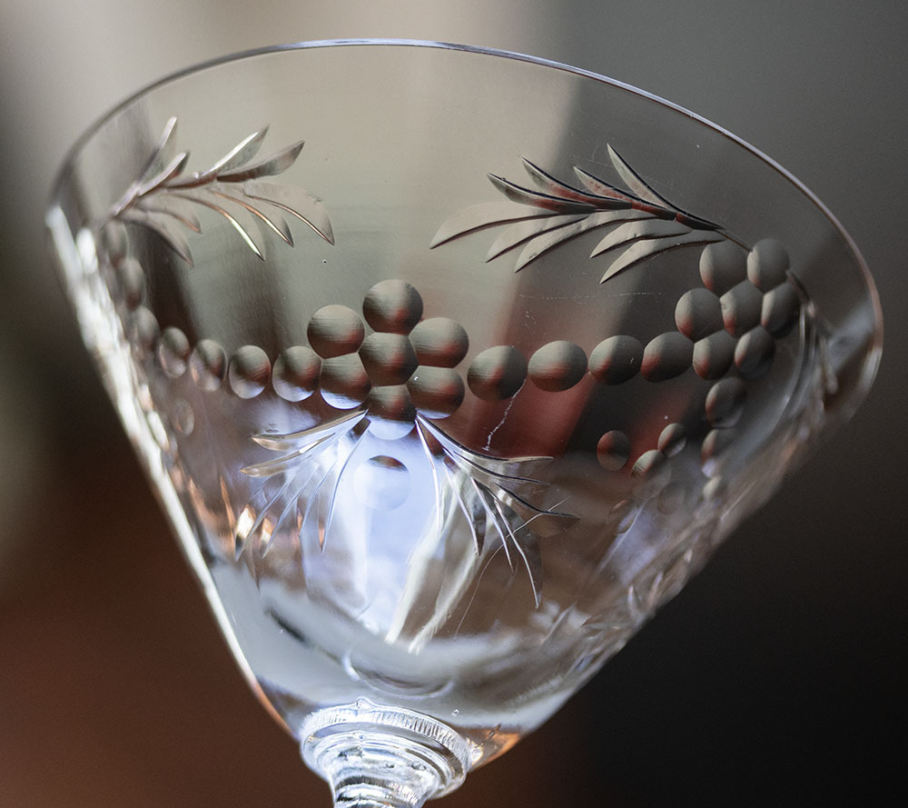 1940年代 セネカグラス クリスタル フラワー カッティング シャンパン カクテルグラス 2脚 バーグラス 酒 アンティーク シャーベットグラス_画像5