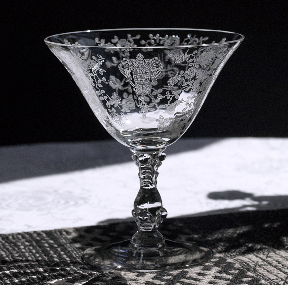 豪華 ケンブリッジグラス エレガント ローズポイント 薔薇 エッチング クリスタル シャンパン カクテル グラス バラ バーグラスの画像1