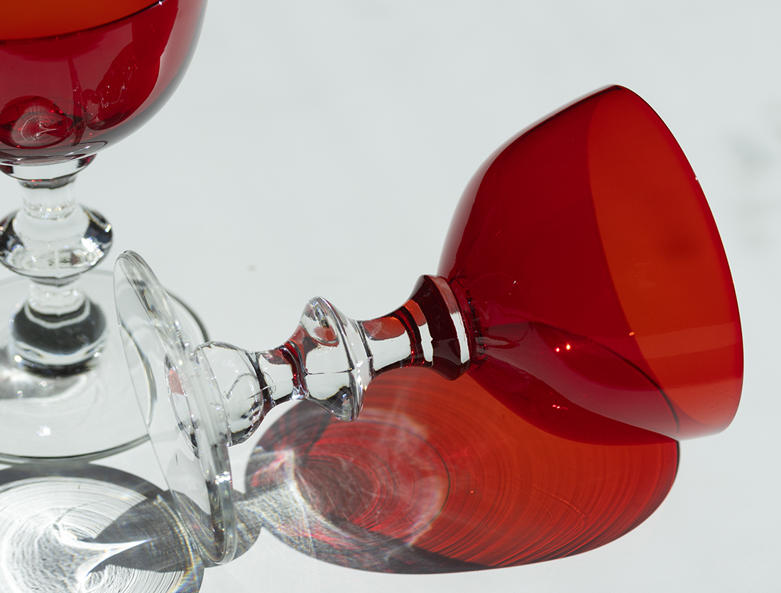 モーガンタウングラス ルビー クリスタル リキュール カクテルグラス 2個セット バーグラス 酒 ビンテージの画像3