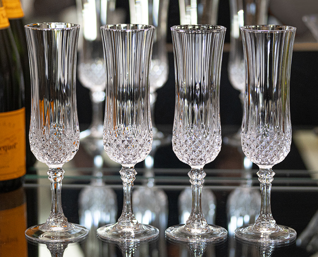 フランス クリスタル グラス ロンシャン フルート シャンパングラス 4脚セット 酒 バーグラス ビンテージ ガラス 花瓶 ベースの画像1