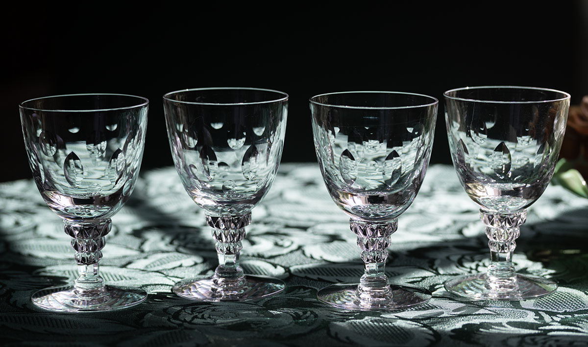 ティフィン グラス クリスタル フランシスカン リキュール カクテルグラス 4個セット 酒 日本酒 冷酒 吟醸 アンティーク バーグラスの画像1