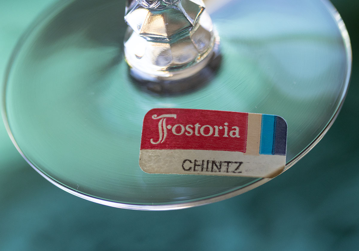 シール付き フォストリア クリスタル チンツ エッチング シャンパン カクテルグラス 酒 バーグラス ビンテージ シャーベットグラスの画像3
