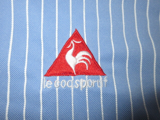 ★le coq sportif ルコック ゴルフ メンズ ピンストライプ ドライ 半袖シャツ 水色 L★の画像3