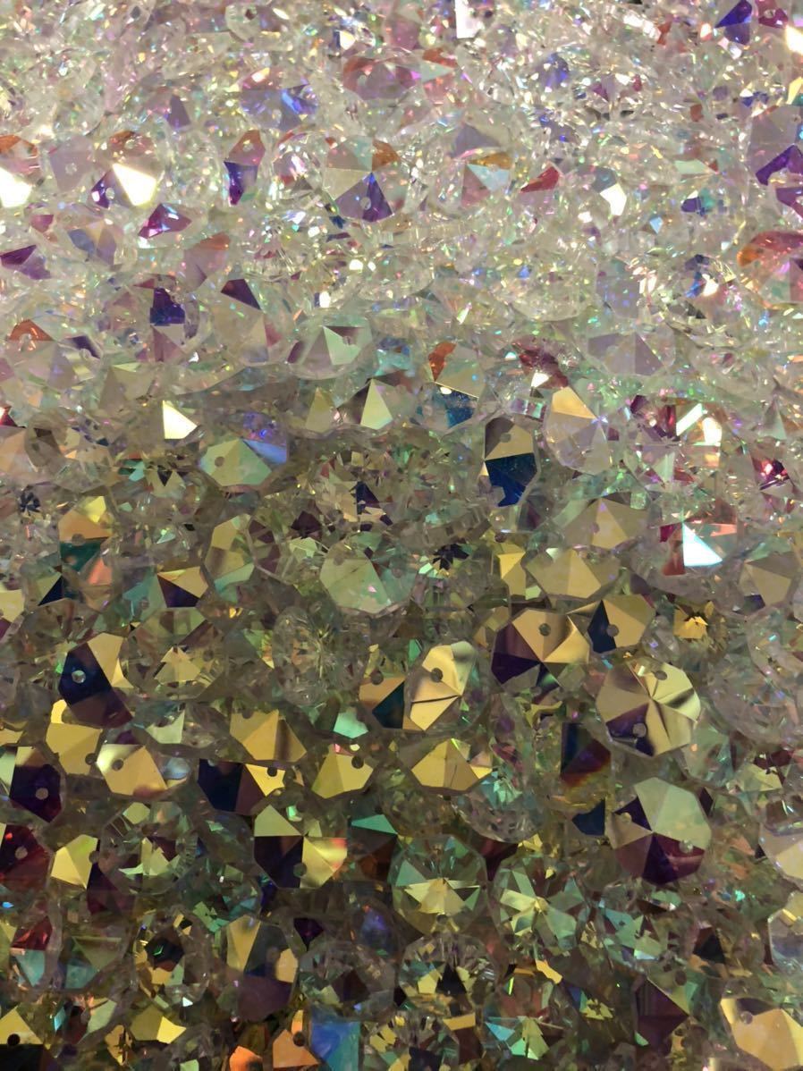 品質重視シャンデリア用2穴14ｍｍビーズ1000個クリスタル ガラス製オーロラカラー デコトラ プロフィア ギガ クオンゴールドリング付送料込の画像1