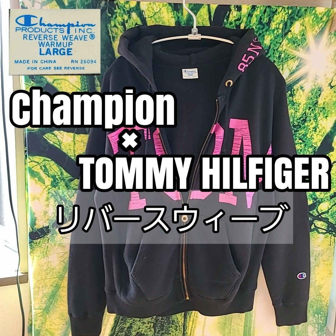 リバースウィーブ Champion 別注 コラボ トミー TOMMY ジップアップ パーカー スウェット 単色タグ   