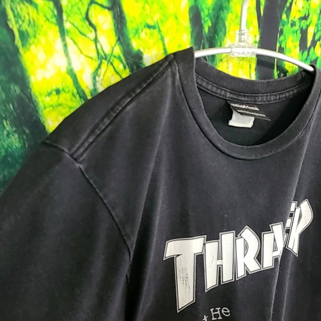 希少 デザイン 90s 90年代 ビンテージ THRASHER スラッシャー 黒 ビッグプリント スケボー 半袖Tシャツ Tシャツ