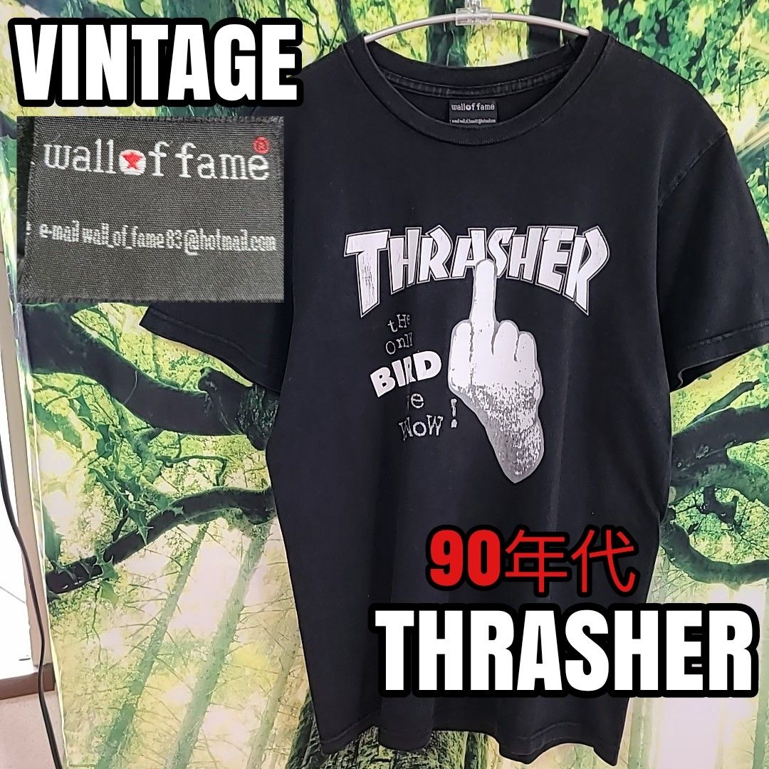 希少 デザイン 90s 90年代 ビンテージ THRASHER スラッシャー 黒 ビッグプリント スケボー 半袖Tシャツ Tシャツ