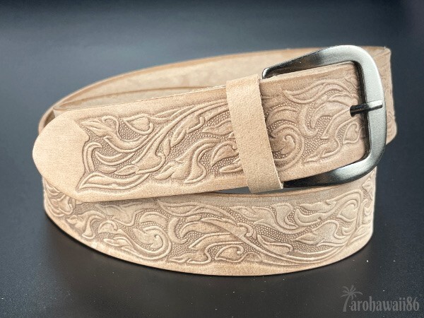 arohawaii86*HB-031A original leather # Carving * natural / beige Carving leather belt new goods *1 start *1 jpy start *