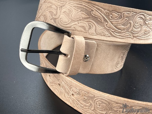 arohawaii86*HB-031A original leather # Carving * natural / beige Carving leather belt new goods *1 start *1 jpy start *