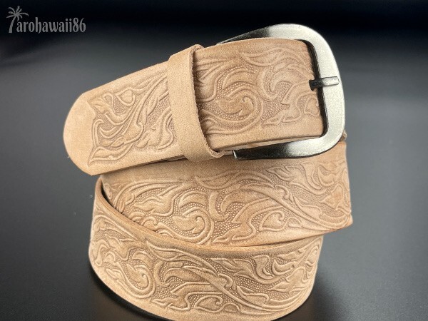 arohawaii86*HB-031A original leather # Carving * natural / beige Carving leather belt new goods *1 start *1 jpy start *