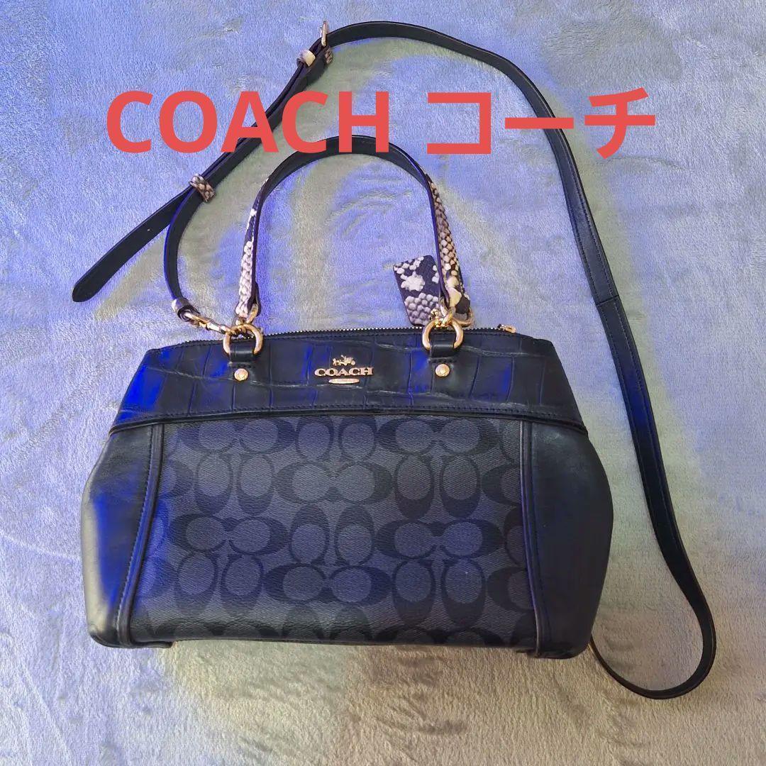 COACH コーチ ハンドバッグ シグネチャー PVC レザー バイソン柄_画像1